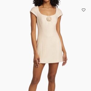 Elegant Cream Tweed Dress with Removable Floral Accent